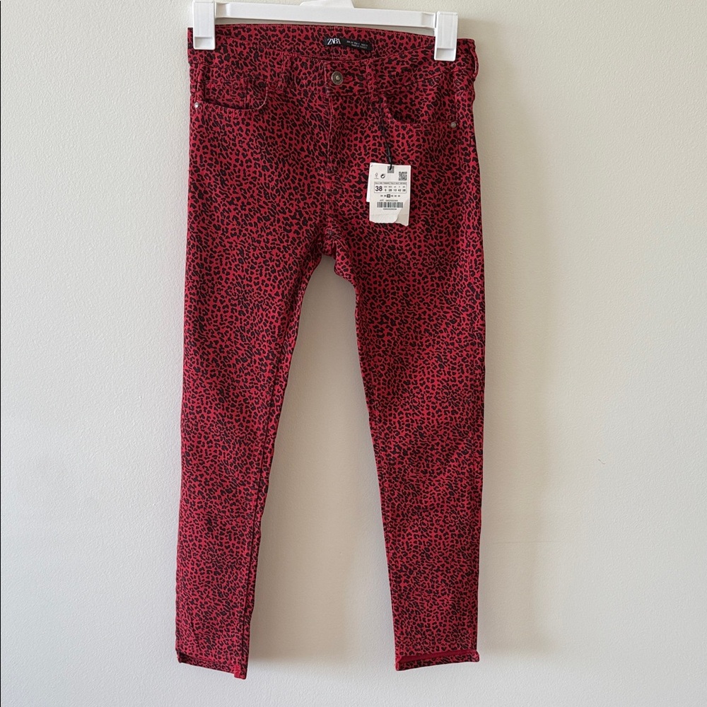 Zara Red Animal Print Skinny Jeans | Size 6 | NWT